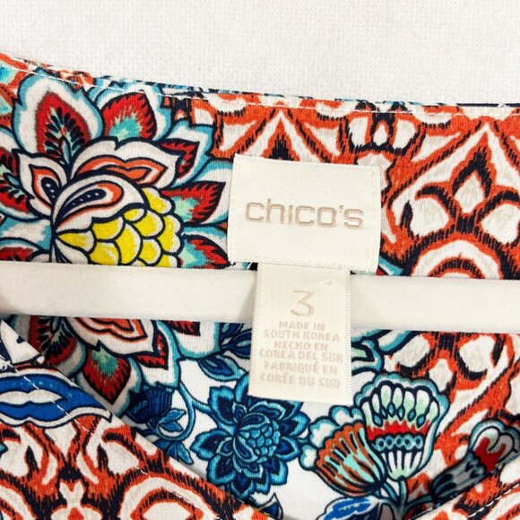 Chico's Florentine Tile Blouse V-Neck Multicolor Flowy Sleeves Size 3, XL - Picture 4 of 7